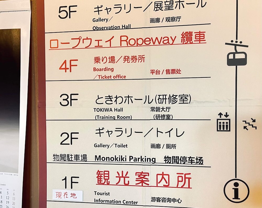 伊香保ロープウェイ不如帰駅のフロア案内図
