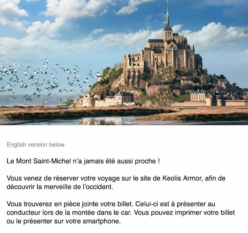 Keolis Armor 予約確認メール モンサンミッシェル行き